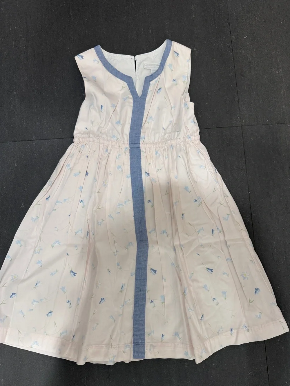 Girls Pale Pink Floral Sundress with Blue Trim